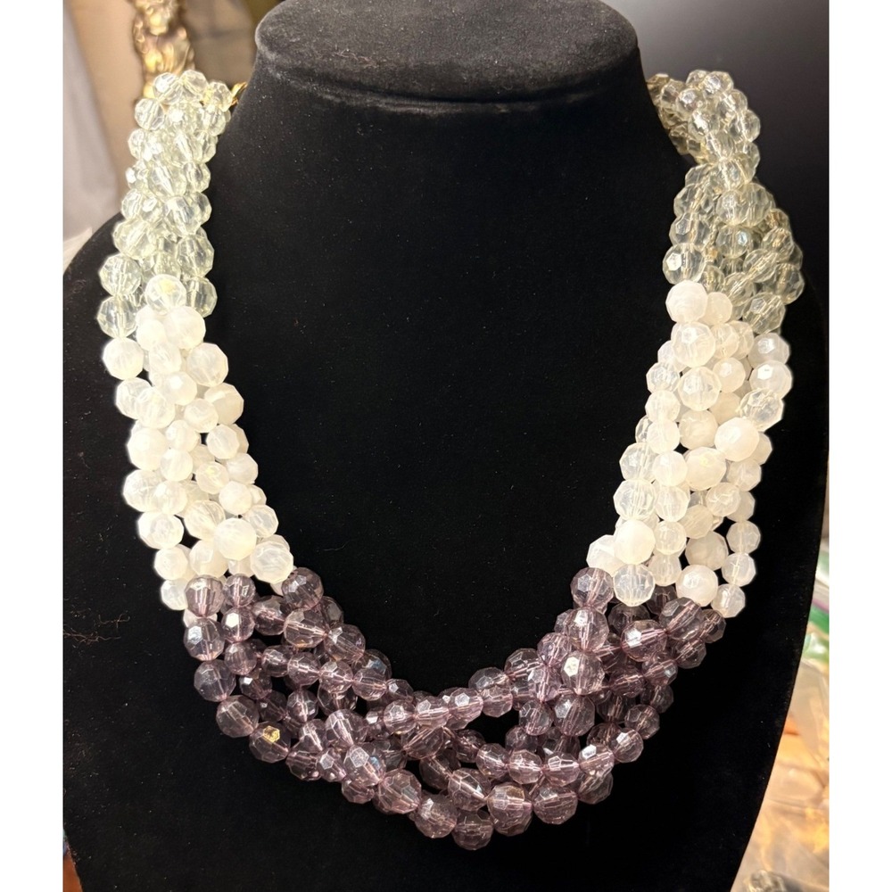 Sugarfix Beaded Statement Necklace Women OS Purple White Good Multi-Strand Ombre